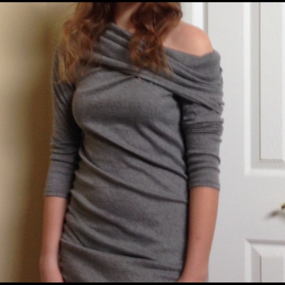 Grey Form Fitting Boatneck Dress Pullover Slim - Picture 2 of 4